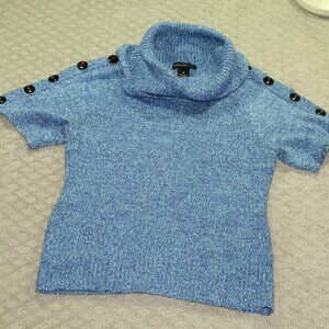 Design 365 Women's M Short Sleeve Blue Variegated Acrylic Turtleneck Sweater